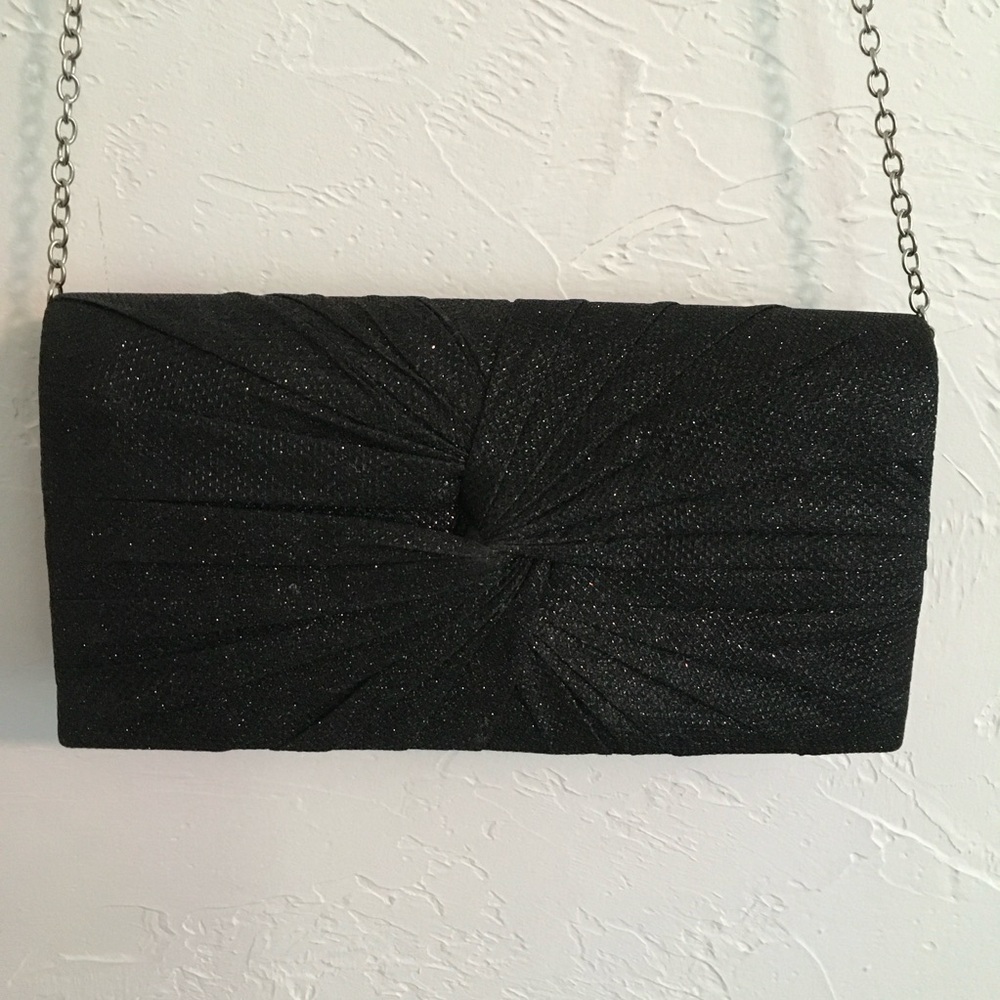Black Shimmer Pleated Evening Clutch Bag Chain